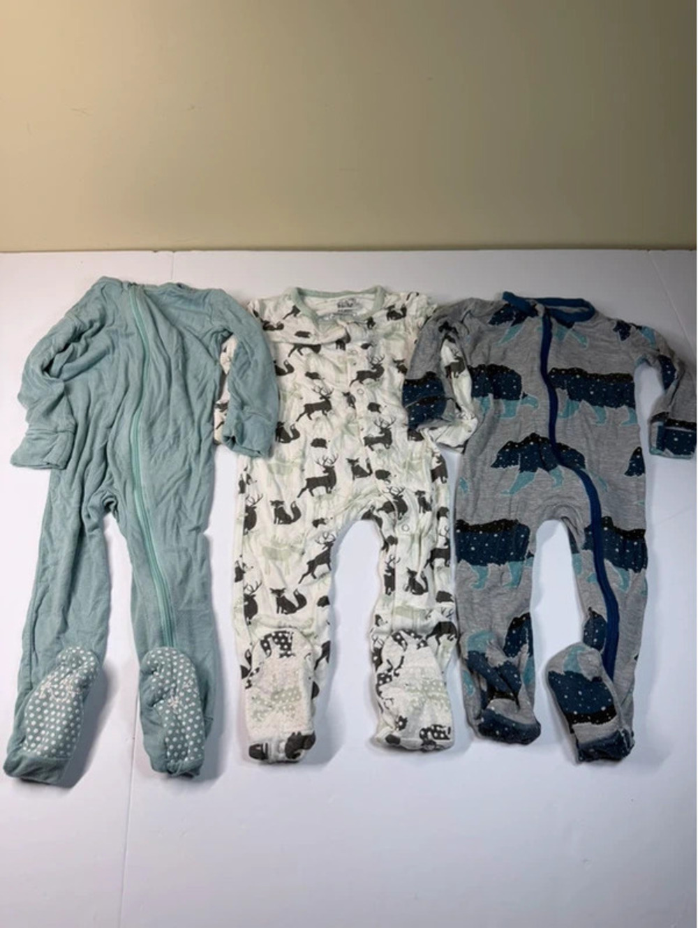 Kickee Pants Baby Size 9-12M Bamboo Footed Zipper Sleepers Lot of 3